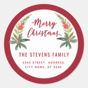 Adesivo Redondo Red Holly moderna Escrita Feliz Natal