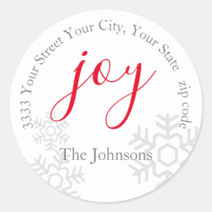 Adesivo Redondo Red Joy Snow Holiday Return Address Envelope Seal