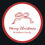 Adesivo Redondo Red Knot Modern Christmas<br><div class="desc">Adicione um toque festivo aos seus presentes e cartões de férias com o clássico de Natal Red Knot Modern. Apresentando um design chic que combina cores vibrantes e modos de férias contemporâneos, esses adesivos são perfeitos para selar o plástico de presentes, decorar cartões de natal ou adicionar um toque pessoal...</div>
