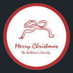 Adesivo Redondo Red Knot Modern Christmas<br><div class="desc">Adicione um toque festivo aos seus presentes e cartões de férias com o clássico de Natal Red Knot Modern. Apresentando um design chic que combina cores vibrantes e modos de férias contemporâneos, esses adesivos são perfeitos para selar o plástico de presentes, decorar cartões de natal ou adicionar um toque pessoal...</div>