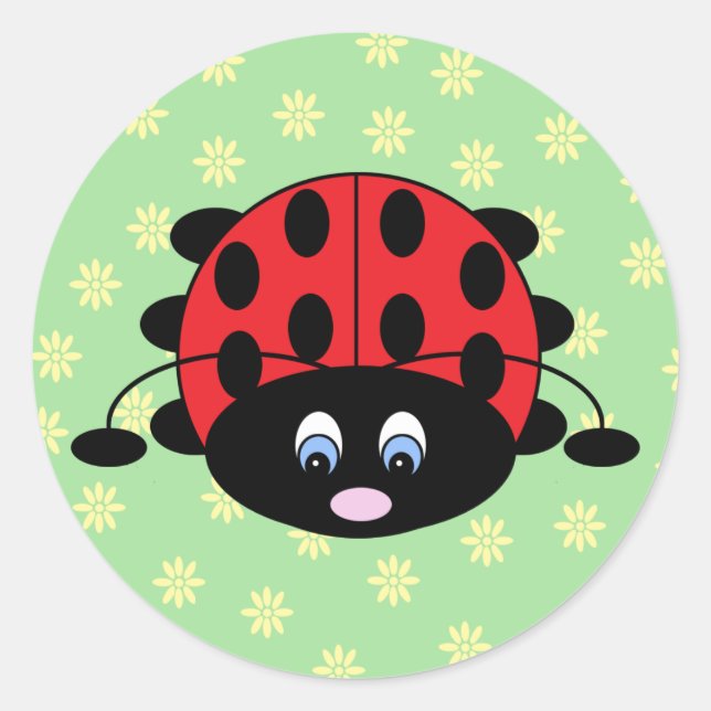 Adesivo Redondo Red Ladybug com Flores Stickers (Frente)