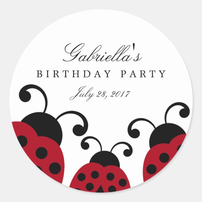 Adesivo Redondo Red Ladybug Party Favor Stickers (Frente)
