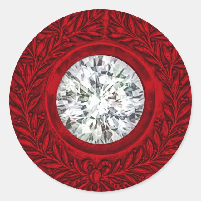Adesivo Redondo Red Laurel Wreath e Diamond Envelope Seal (Frente)