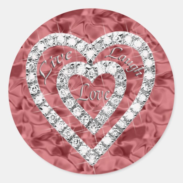 Adesivo Redondo Red Live Laugh Love Diamond Hearts Stickers (Frente)