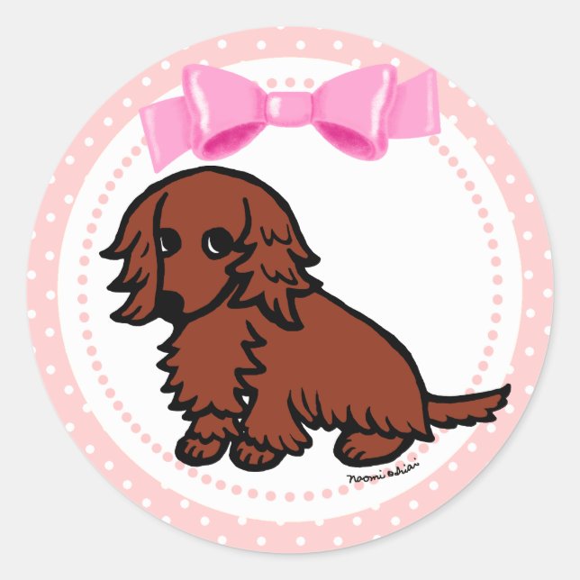 Adesivo Redondo Red Long Haired Dachshund 2 (Frente)