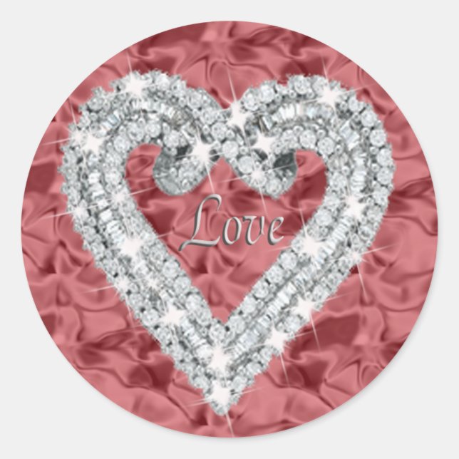 Adesivo Redondo Red Love Diamond Hearts Stickers (Frente)
