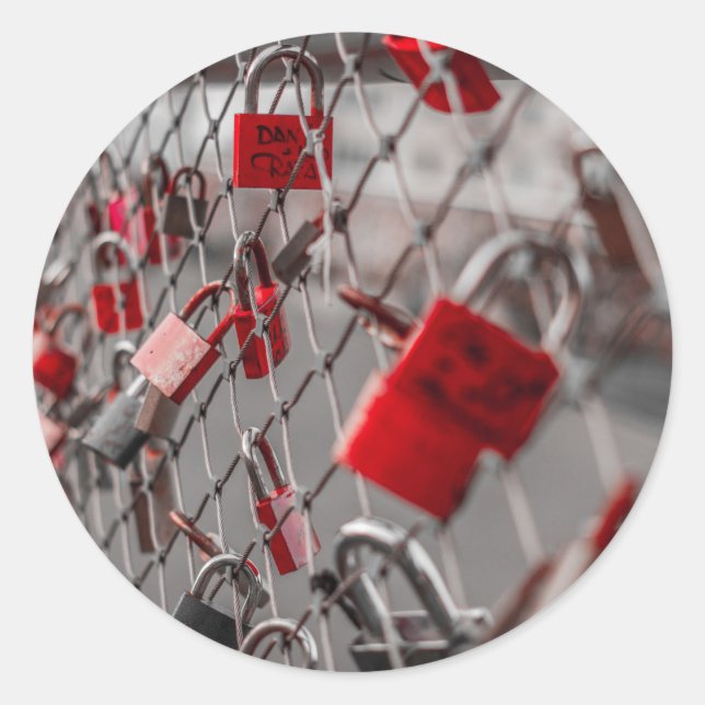 Adesivo Redondo Red Love Padlocks (Frente)