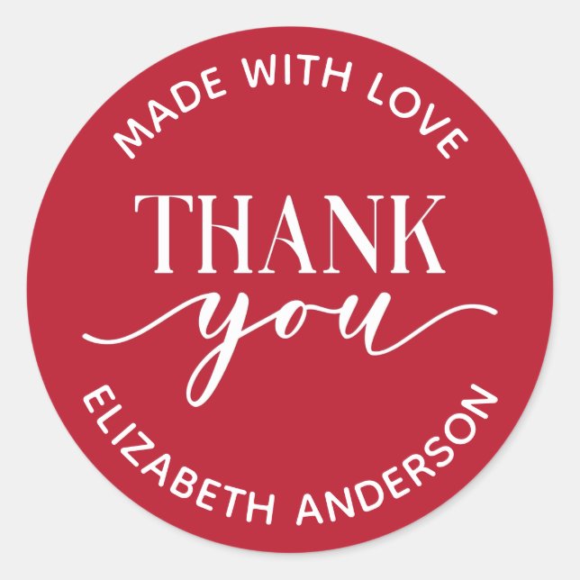 Adesivo Redondo Red Made With Love Obrigado (Frente)