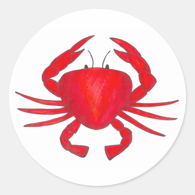 Adesivo Redondo Red Maryland Crabby Seafood Beach Stickers (Frente)