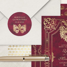 Adesivo Redondo Red Mascarada Mask Elegante Quinceanera