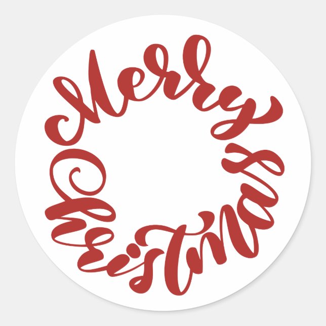 Adesivo Redondo Red Merry Christmas Calliografia Wreath (Frente)