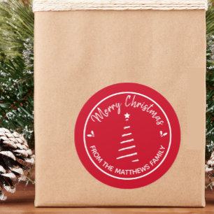 Adesivo Redondo Red Merry Christmas from Custom Name Sticker