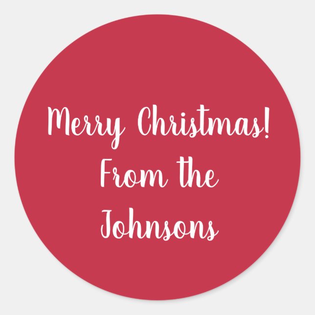 Adesivo Redondo Red Merry Christmas from Family Name Gift Label (Frente)