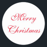 Adesivo Redondo Red Merry Christmas Script | Férias<br><div class="desc">Feliz Natal Tradicional de Feriados Vermelhos com script vermelho em um fundo branco.</div>