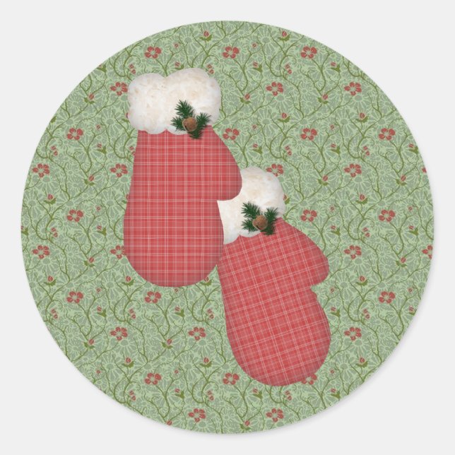 Adesivo Redondo Red Mittens Winter Sticker (Frente)
