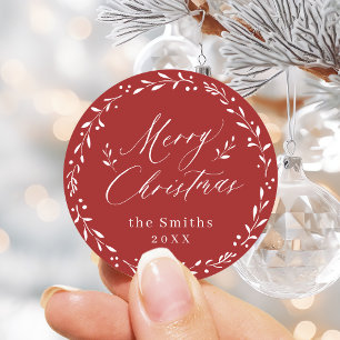 Adesivo Redondo Red Modern script Merry Natal presente