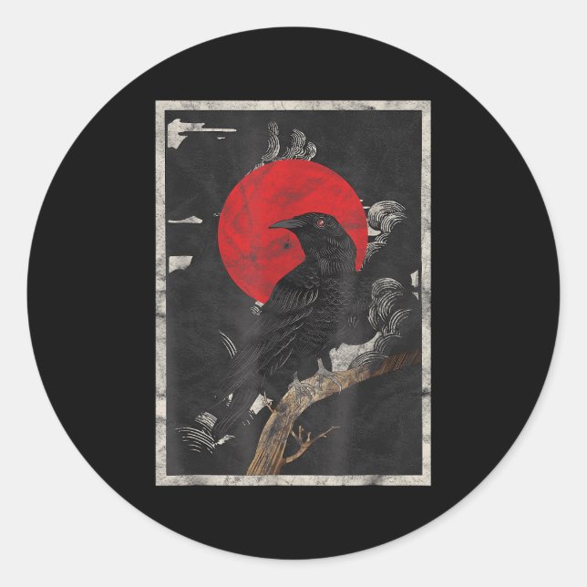 Adesivo Redondo Red Moon Raven Black Crow (Frente)