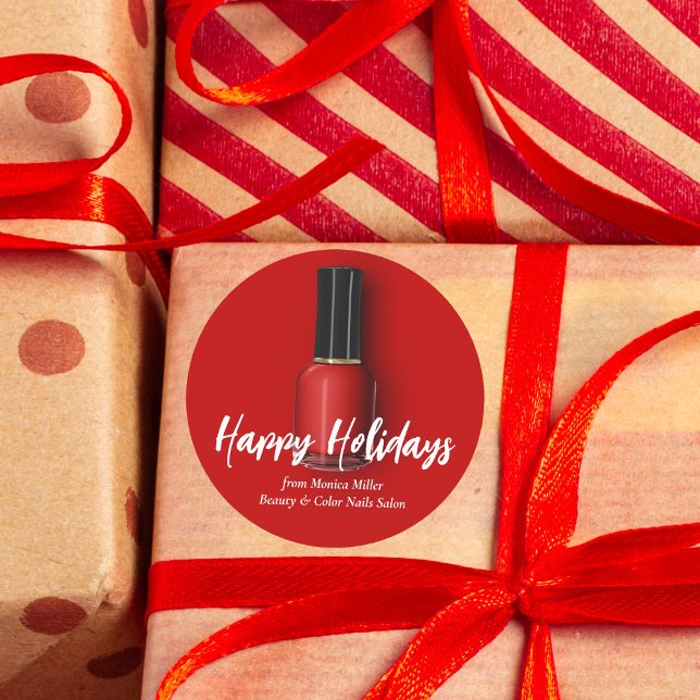 Adesivo Redondo Red Nail Polska Happy Holidays Custom Beauon (Criador carregado)