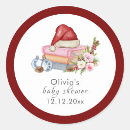 Adesivo Redondo Red New Chapter Begins Winter Floral Baby Shower 