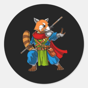 Adesivo Redondo Red Panda Bear Ninja Samurai Warrior Funny Kung Fu