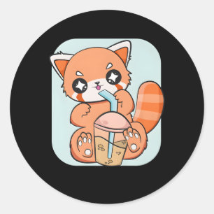 Adesivo Redondo Red Panda Boba Anime Pearl Bubble Tea