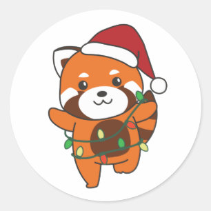 Adesivo Redondo Red Panda Christmas Animais de inverno Red Pandas 