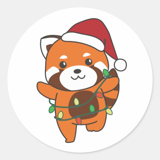 Adesivo Redondo Red Panda Christmas Animais de inverno Red Pandas  (Frente)