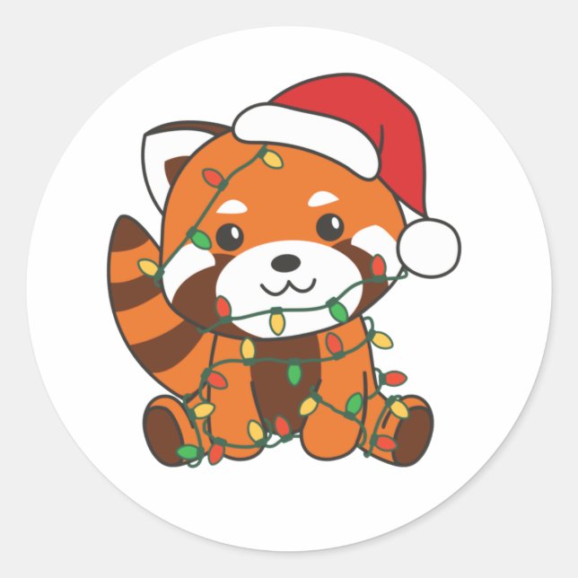 Adesivo Redondo Red Panda Christmas Animais de inverno Red Pandas  (Frente)