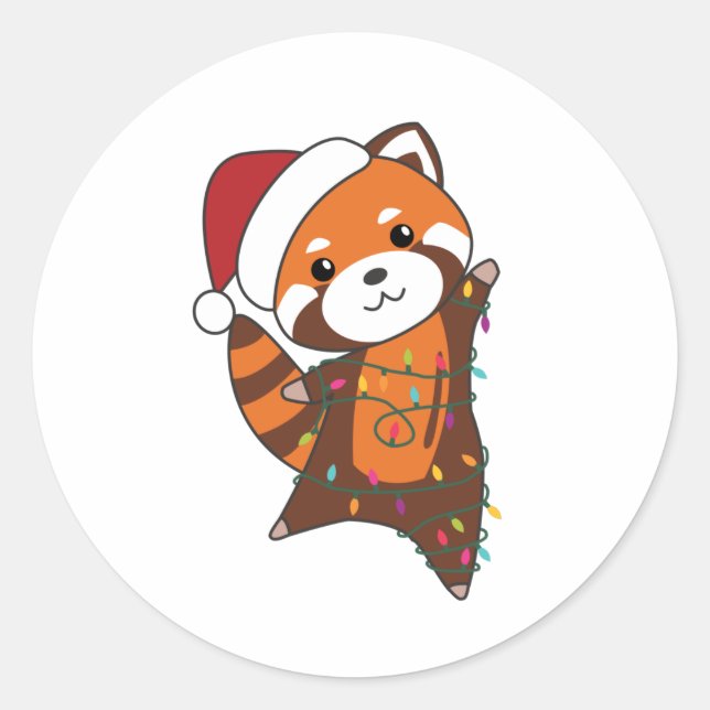 Adesivo Redondo Red Panda Christmas Snow Winter Animais Pandas (Frente)