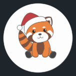 Adesivo Redondo Red Panda Christmas Snow Winter Animais Pandas<br><div class="desc">O panda vermelho para suavidade com luzes justas. Animais engraçados com presentes e neve até as férias. Também é engraçado para o Natal em julho. Os Pandas Vermelhos são animais doces e perfeitos para o Natal.</div>