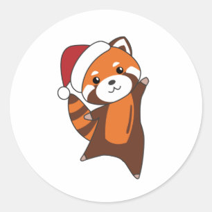 Adesivo Redondo Red Panda Christmas Snow Winter Animais Pandas