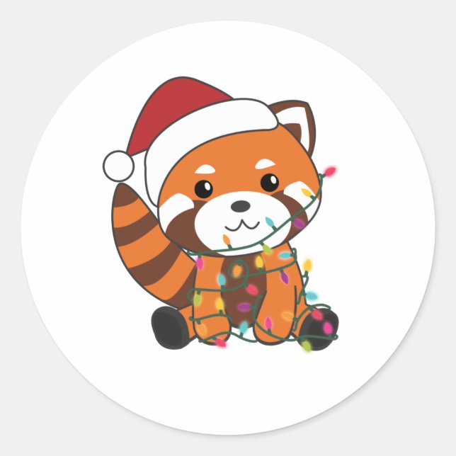 Adesivo Redondo Red Panda Christmas Snow Winter Animais Pandas (Frente)
