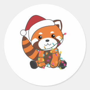 Adesivo Redondo Red Panda Christmas Snow Winter Animais Pandas