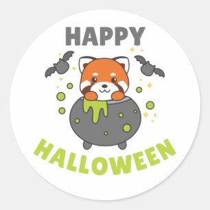 Adesivo Redondo Red Panda Happy Halloween Cauldron Bat Classic Rou