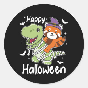 Adesivo Redondo Red Panda Happy Halloween T-rex Mummy Costume