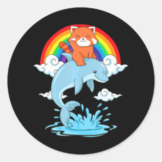 Adesivo Redondo Red Panda Kawaii Red Panda Dolphin Red Panda
