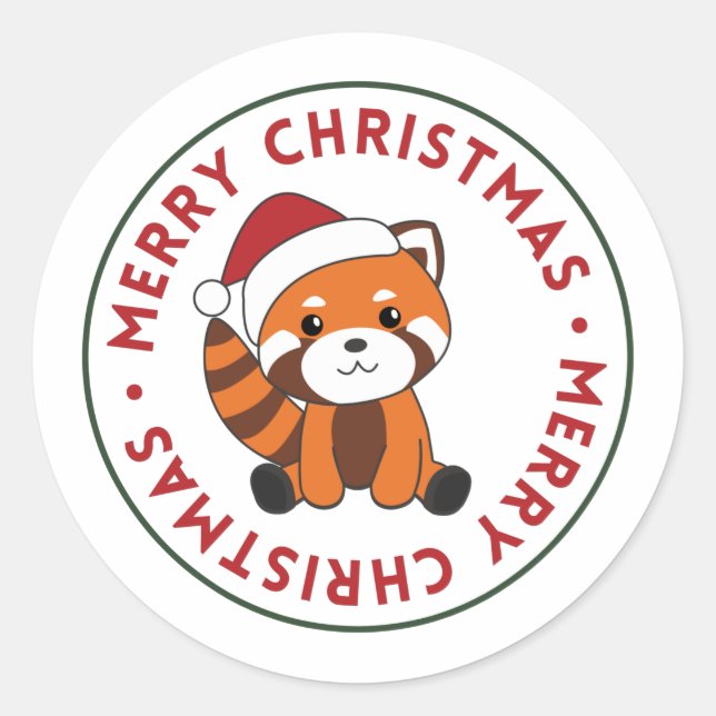 Adesivo Redondo Red Panda Natal Neve Animais de inverno Pandas Cla (Frente)