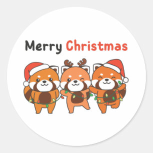 Adesivo Redondo Red Panda Natal Pandas Vermelhas Feliz Natal