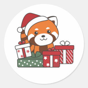 Adesivo Redondo Red Panda Natal Presente Inverno Pandas Vermelhas 