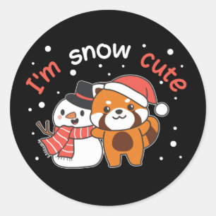 Adesivo Redondo Red Panda, sou Snow Cute Snowman Snow Pun