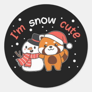Adesivo Redondo Red Panda, sou Snow Cute Snowman Snow Pun Classic 