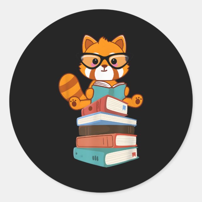 Adesivo Redondo Red Pandas Book Bookworm Red Panda Reader (Frente)