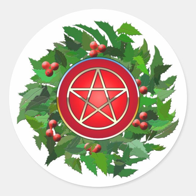 Adesivo Redondo Red Pentacle on Holly Wreath (Frente)