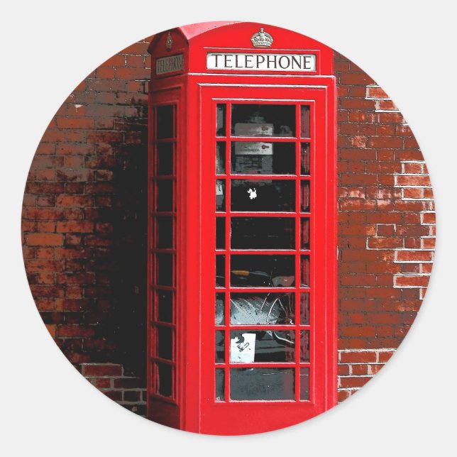 Adesivo Redondo Red Phone Box London Reino Unido (Frente)