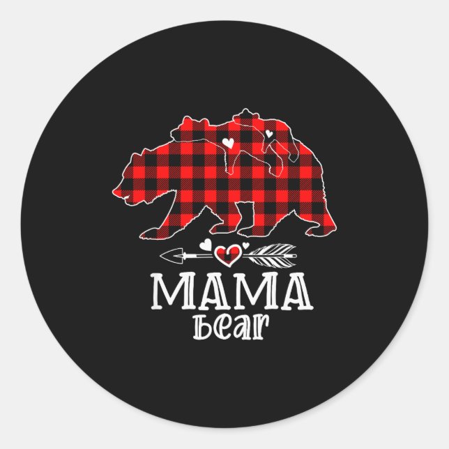 Adesivo Redondo Red Plaid Buffalo Mama Bear Christmas Pajamas Fami (Frente)