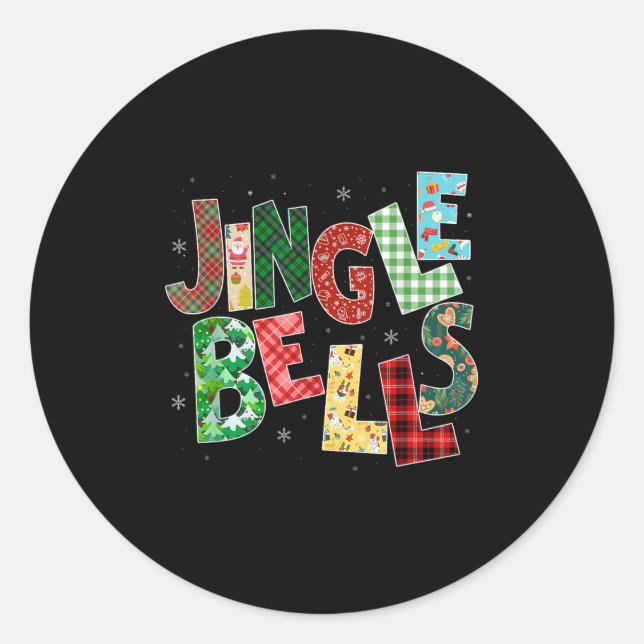 Adesivo Redondo Red Plaid Jingle Bells Christmas Matching Family P (Frente)