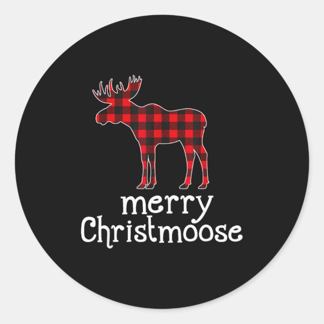 Adesivo Redondo Red Plaid Merry Christmoose Christmas T Shirt Moos (Frente)