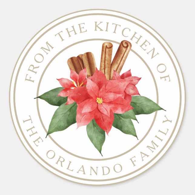 Adesivo Redondo Red Poinsettia Christmas from the Kichen White (Frente)