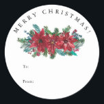 Adesivo Redondo Red Poinsettia TO and FROM Classic Christmas Gift<br><div class="desc">Red Poinsettia TO and FROM Classic Christmas Gift Classic Round Sticker Lindos etiquetas de presentes de poinsettia vermelha para decorar presentes de Natal.</div>