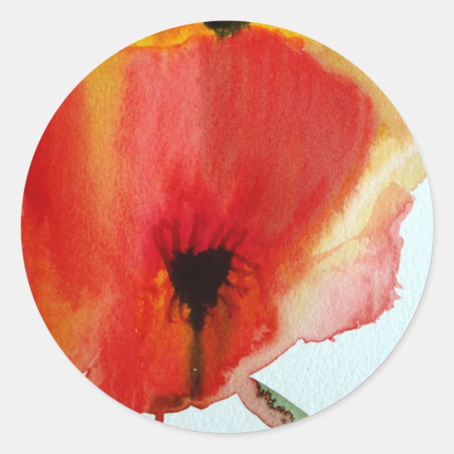 Adesivo Redondo Red Poppies aquarela arte floral moderna (Frente)